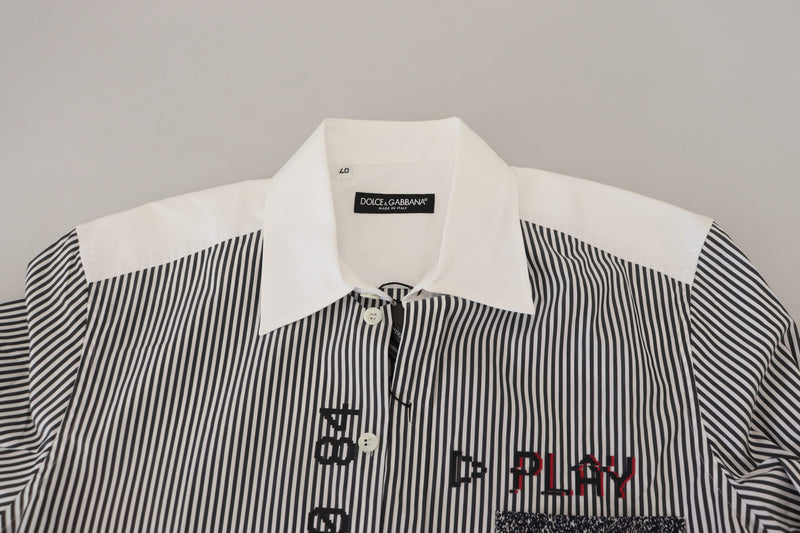 Camisa Dolce & Gabbana cinza e branca listrada de corte slim