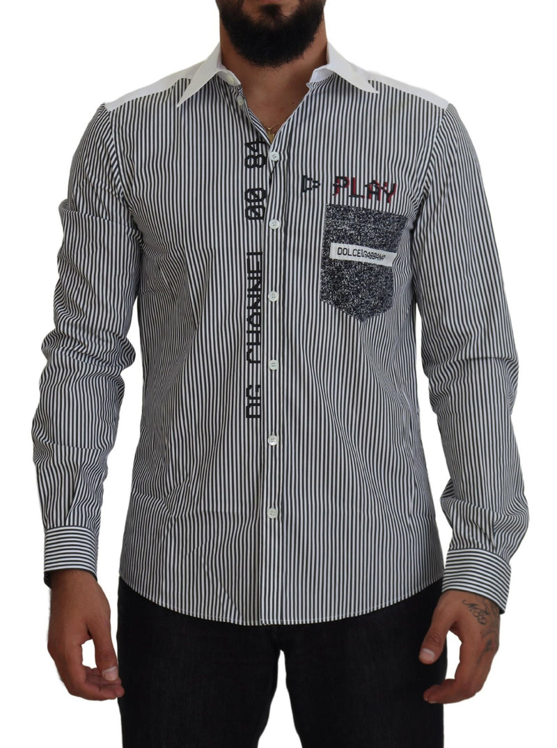 Camisa Dolce & Gabbana cinza e branca listrada de corte slim