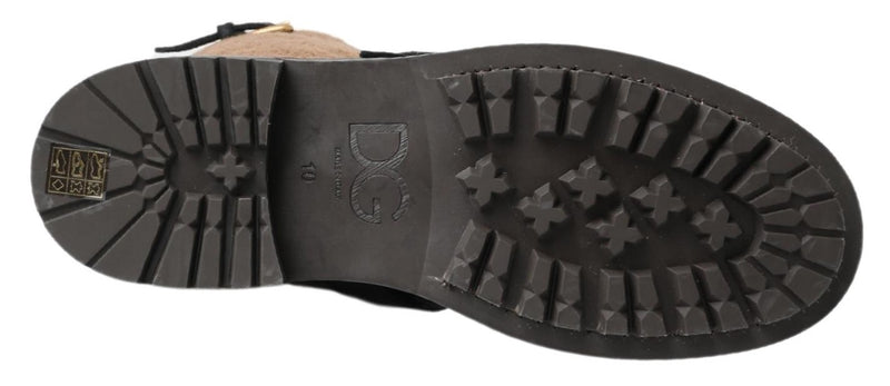 Botas em couro preto com forro de pele de carneiro marrom Dolce & Gabbana