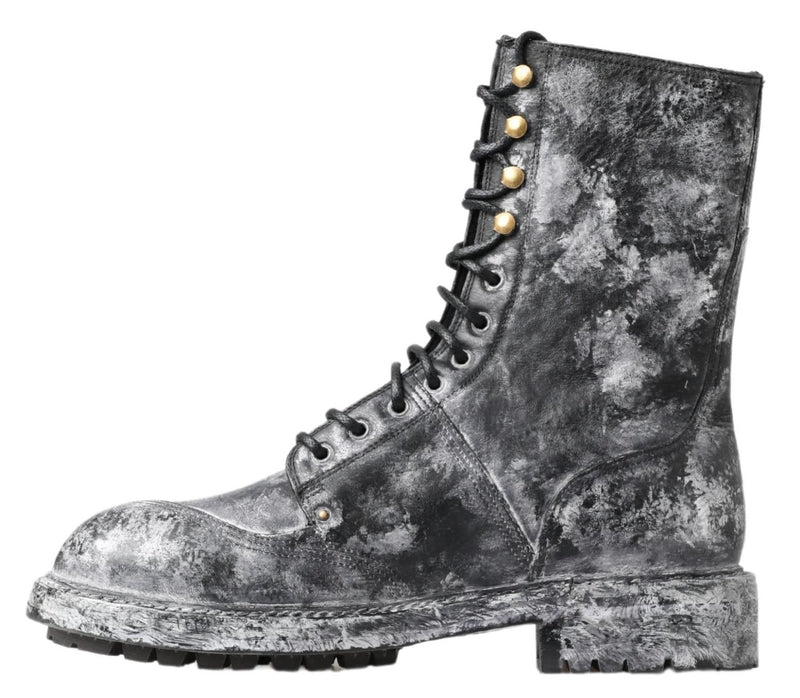 Bottes Dolce & Gabbana noires et grises en cuir, mi-mollet