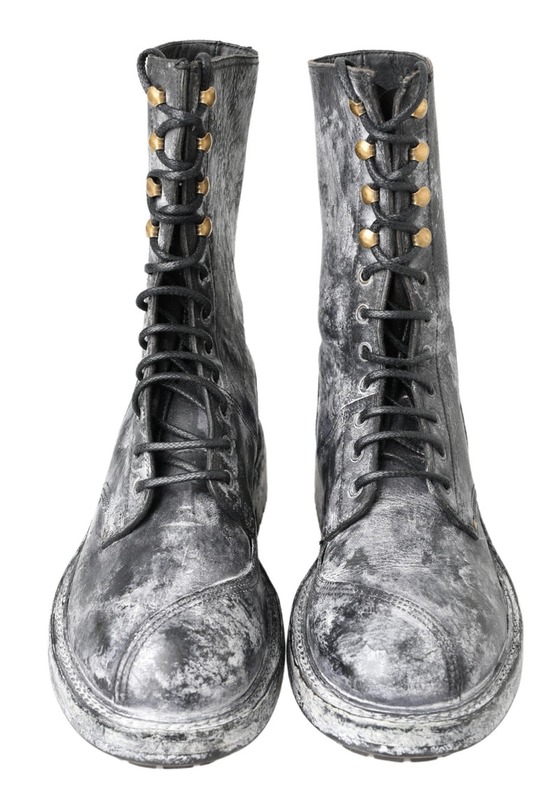 Bottes Dolce & Gabbana noires et grises en cuir, mi-mollet