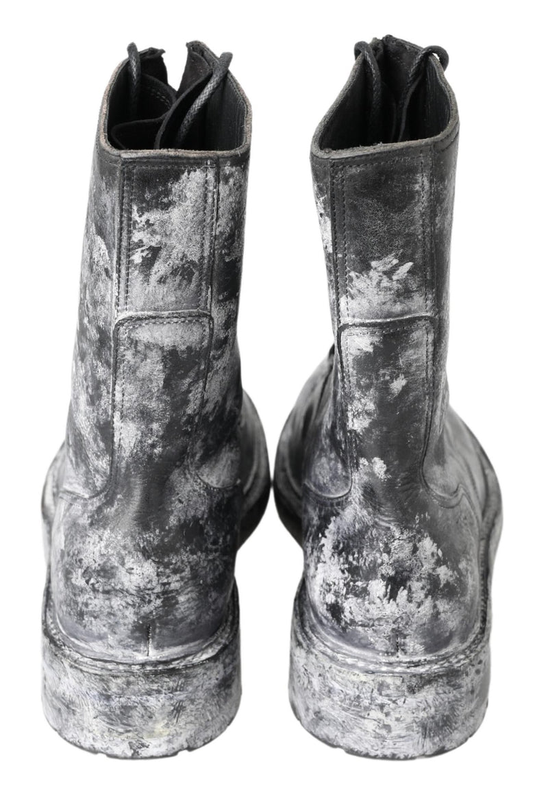 Bottes Dolce & Gabbana noires et grises en cuir, mi-mollet
