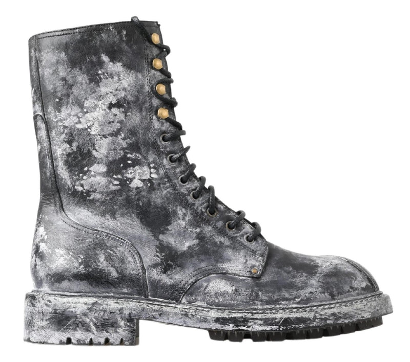 Bottes Dolce & Gabbana noires et grises en cuir, mi-mollet