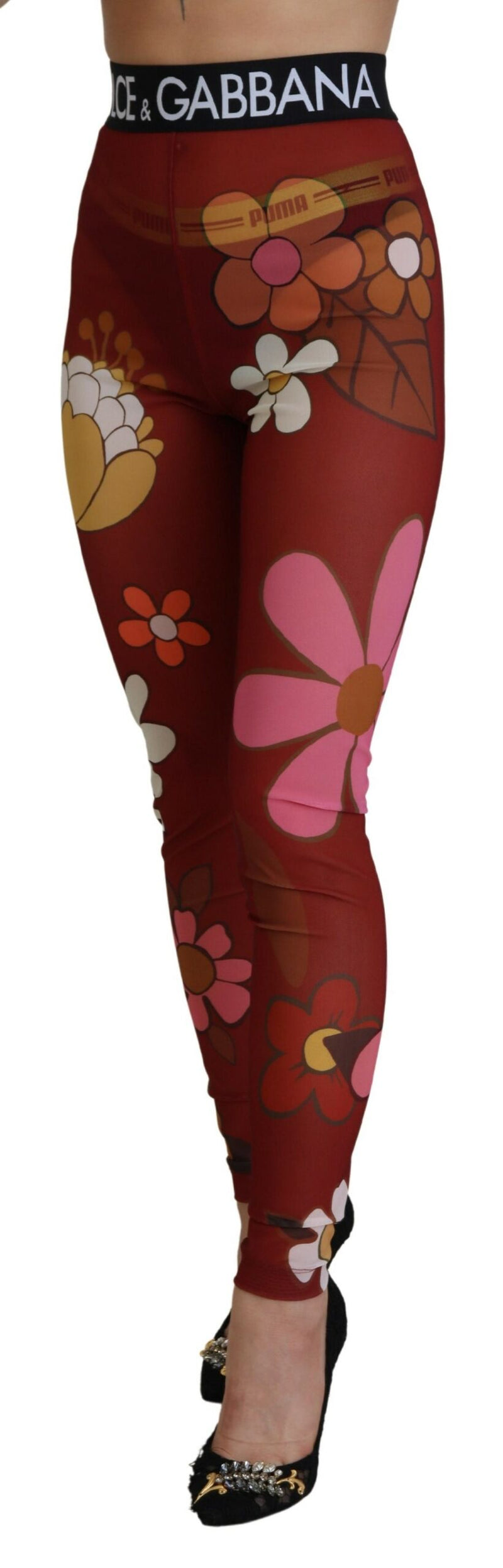 Legging Dolce & Gabbana rouge à motifs floraux, taille extensible