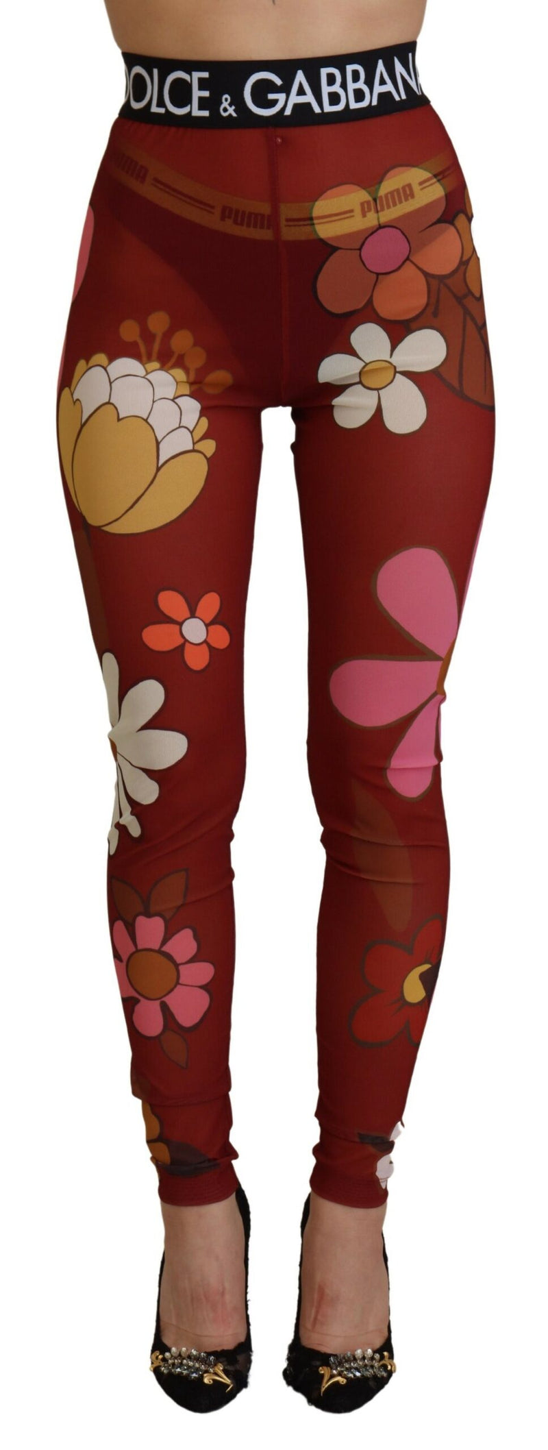 Legging Dolce & Gabbana rouge à motifs floraux, taille extensible