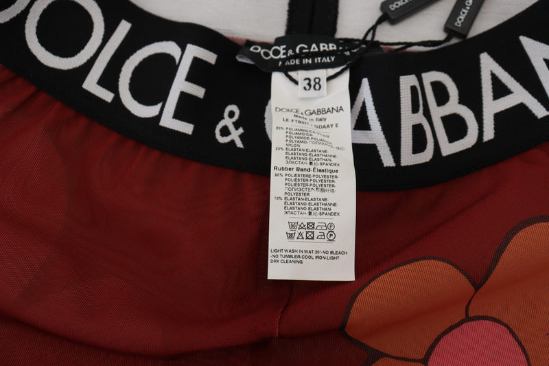 Legging Dolce & Gabbana rouge à motifs floraux, taille extensible