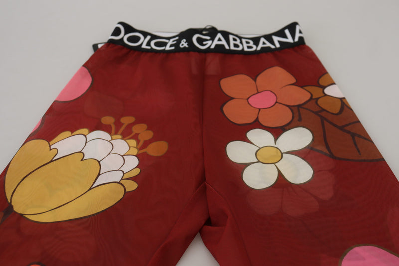 Legging Dolce & Gabbana rouge à motifs floraux, taille extensible