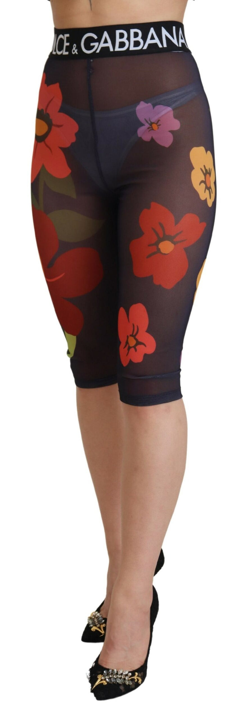 Leggings floreali neri a vita elasticizzata Dolce & Gabbana