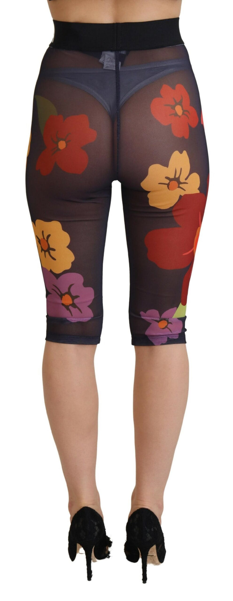 Leggings floreali neri a vita elasticizzata Dolce & Gabbana