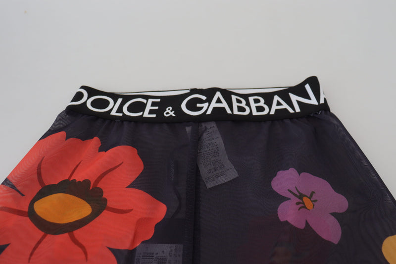 Leggings floreali neri a vita elasticizzata Dolce & Gabbana