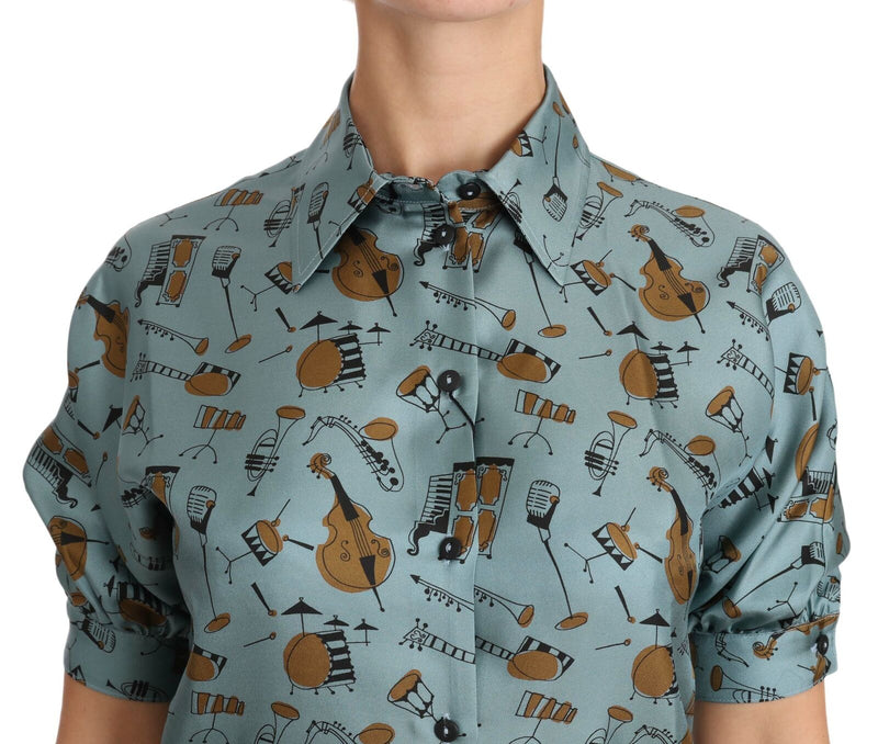 Chemise à manches courtes en soie multicolore à motifs d’instruments de musique Dolce & Gabbana