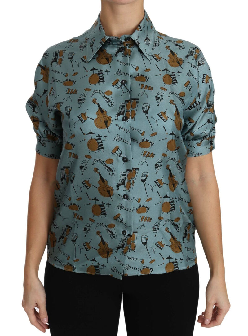 Chemise à manches courtes en soie multicolore à motifs d’instruments de musique Dolce & Gabbana
