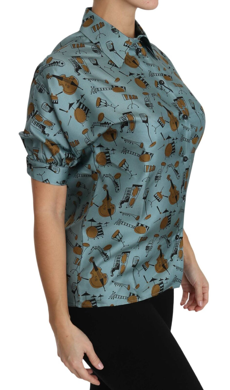 Chemise à manches courtes en soie multicolore à motifs d’instruments de musique Dolce & Gabbana