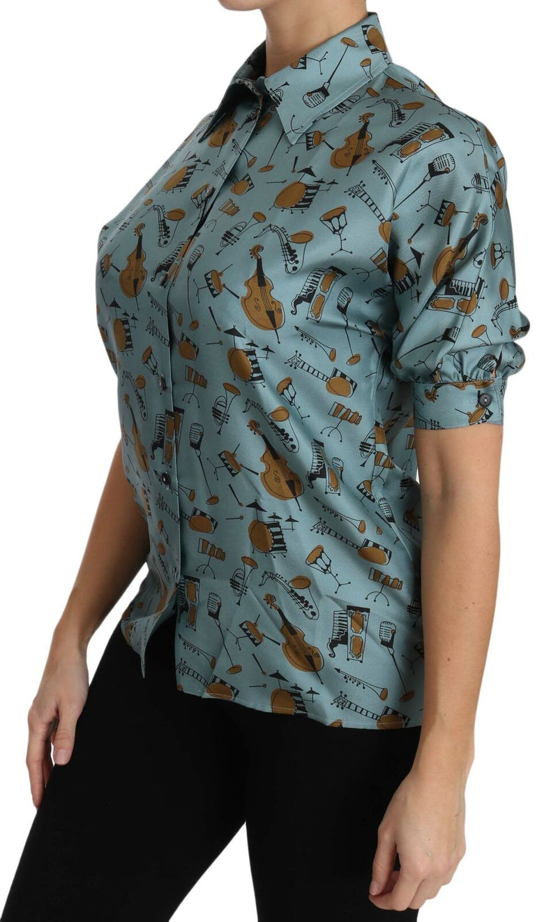 Chemise à manches courtes en soie multicolore à motifs d’instruments de musique Dolce & Gabbana