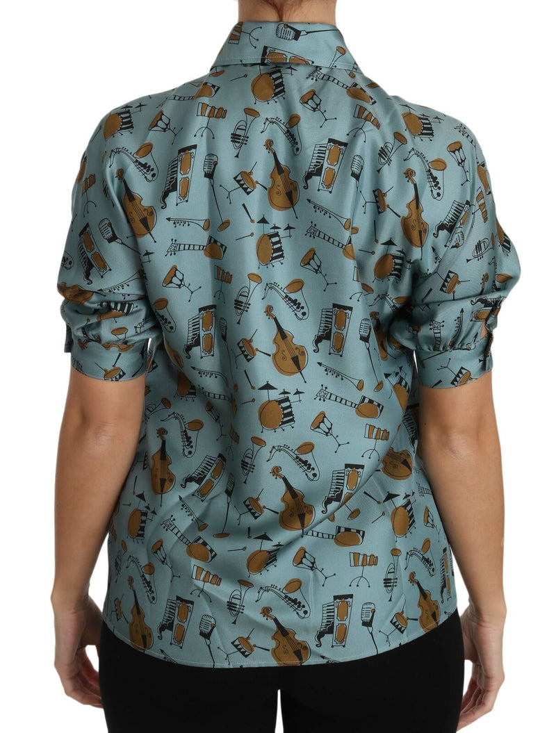 Chemise à manches courtes en soie multicolore à motifs d’instruments de musique Dolce & Gabbana
