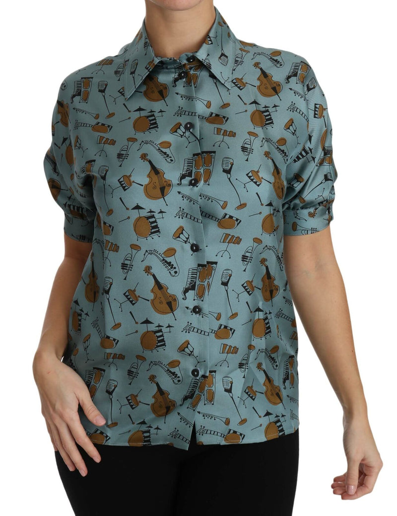 Chemise à manches courtes en soie multicolore à motifs d’instruments de musique Dolce & Gabbana