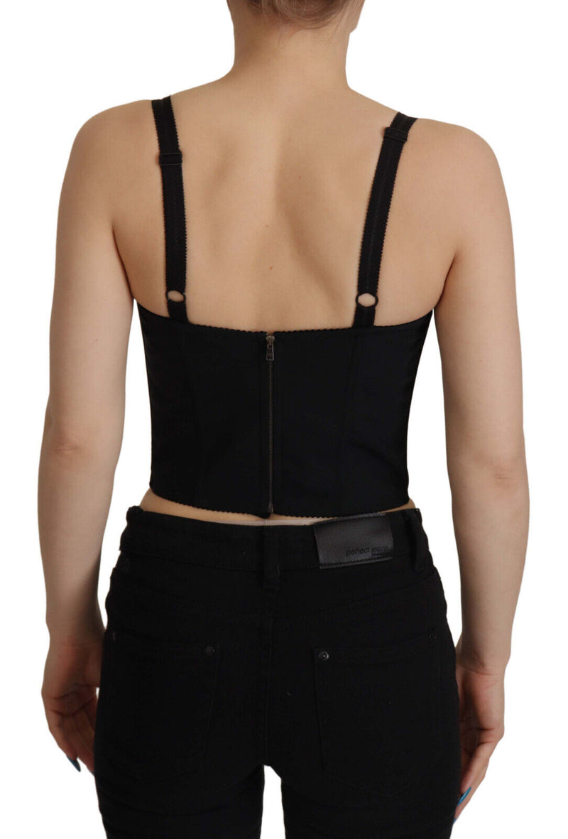 Dolce & Gabbana Top corto a corsetto in patchwork nero Sicily