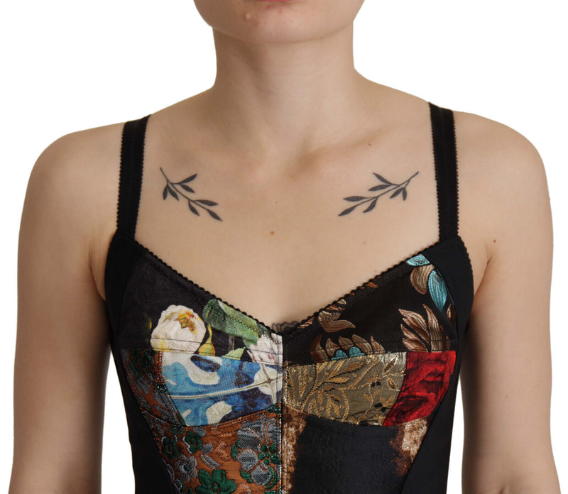 Dolce & Gabbana Top corto a corsetto in patchwork nero Sicily
