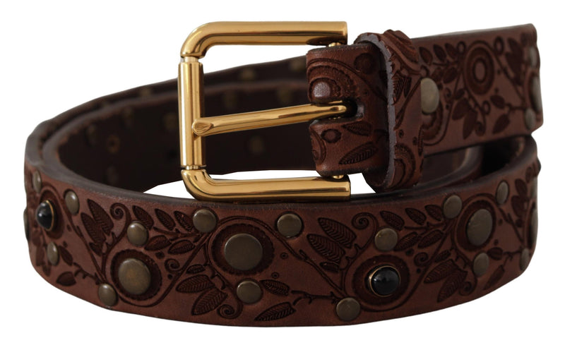 Hebilla de metal dorado en relieve para cinturón de piel de becerro marrón Dolce & Gabbana