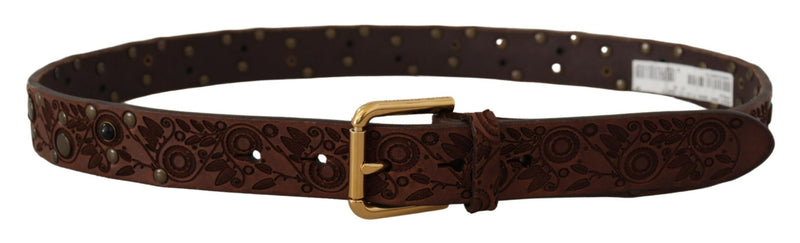 Hebilla de metal dorado en relieve para cinturón de piel de becerro marrón Dolce & Gabbana