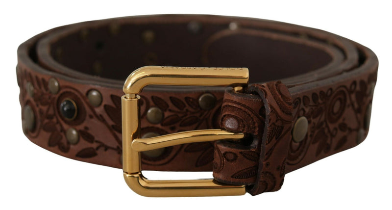 Hebilla de metal dorado en relieve para cinturón de piel de becerro marrón Dolce & Gabbana