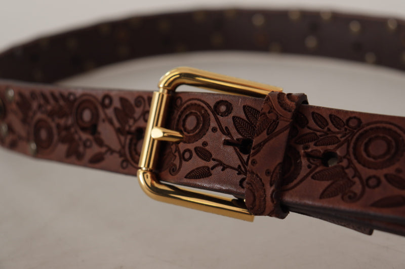 Hebilla de metal dorado en relieve para cinturón de piel de becerro marrón Dolce & Gabbana