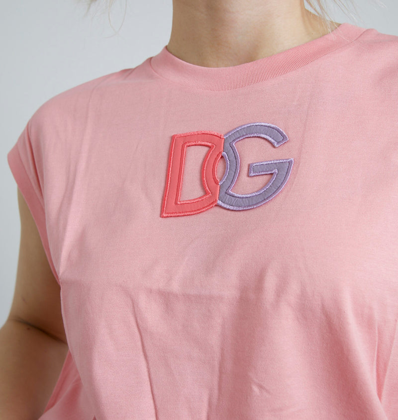 Camiseta regata rosa de algodão com logo DG e gola redonda Dolce & Gabbana