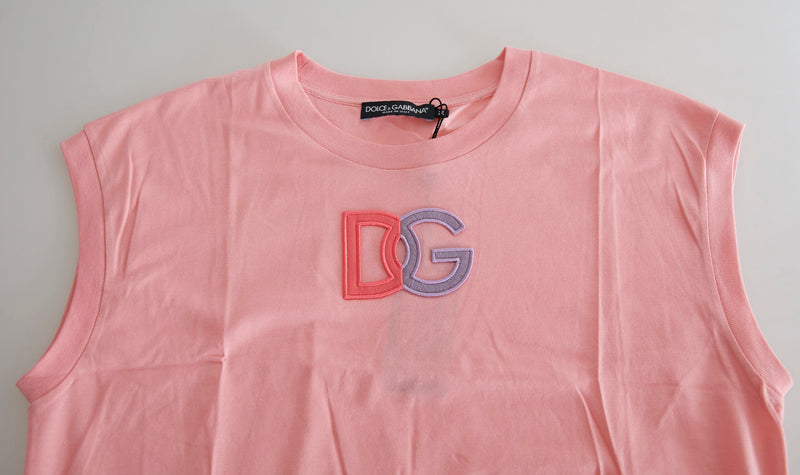 Camiseta regata rosa de algodão com logo DG e gola redonda Dolce & Gabbana