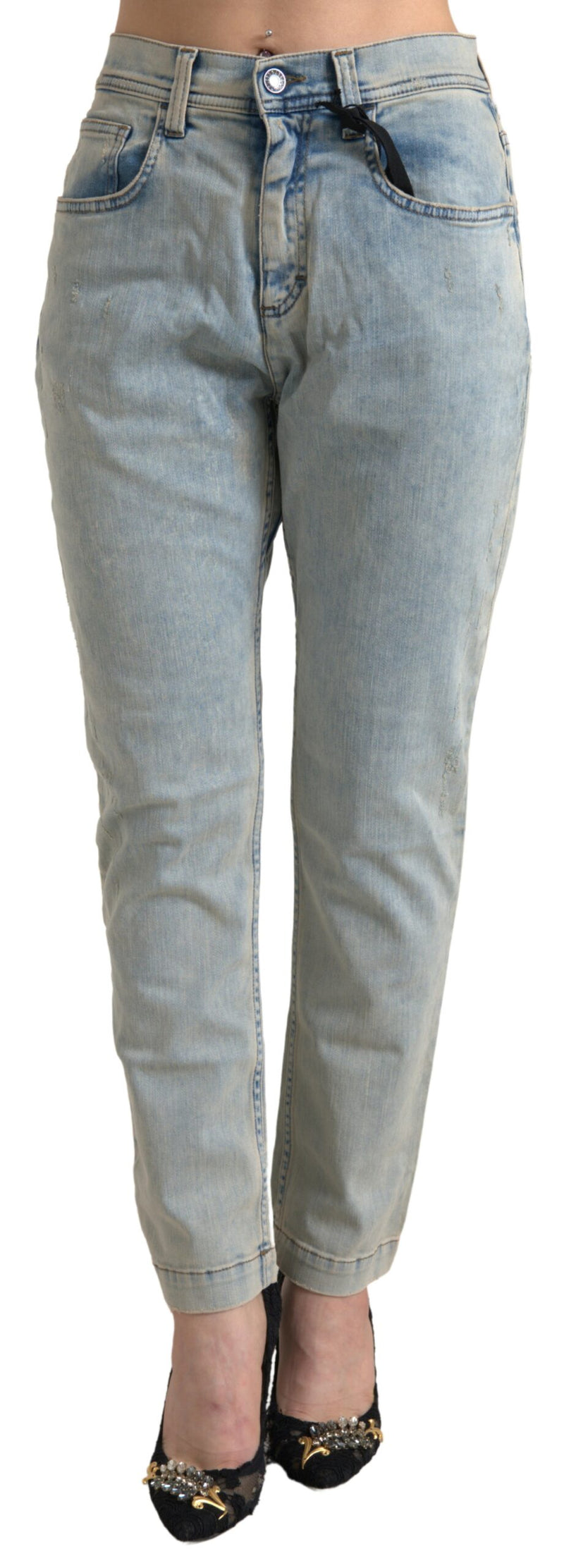 Jean skinny taille mi-haute Dolce & Gabbana bleu délavé en coton
