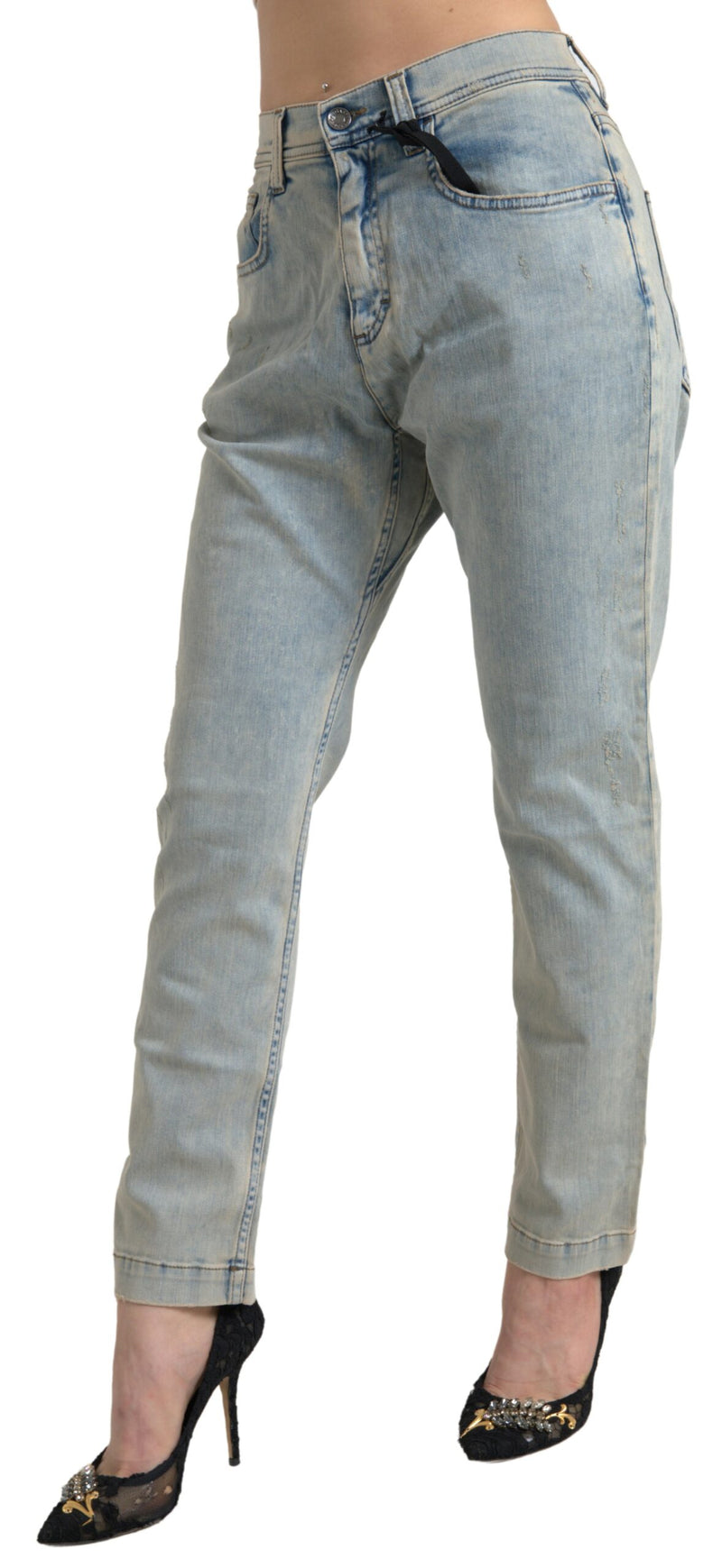 Jean skinny taille mi-haute Dolce & Gabbana bleu délavé en coton