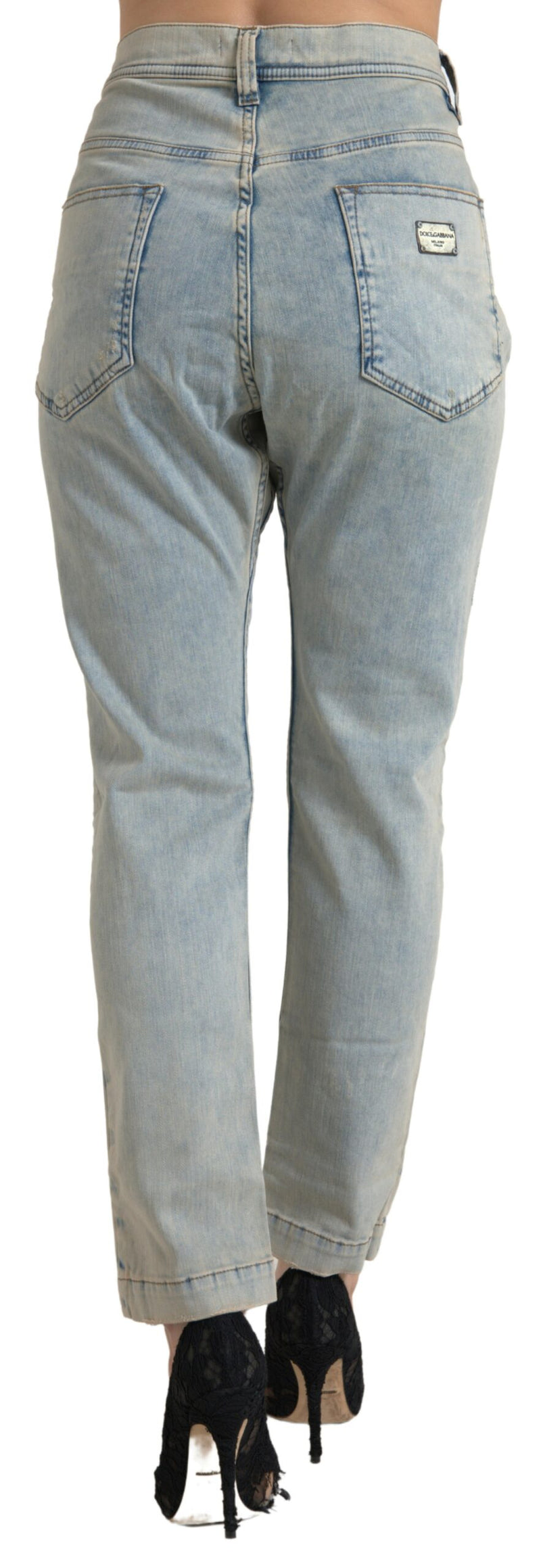 Jean skinny taille mi-haute Dolce & Gabbana bleu délavé en coton