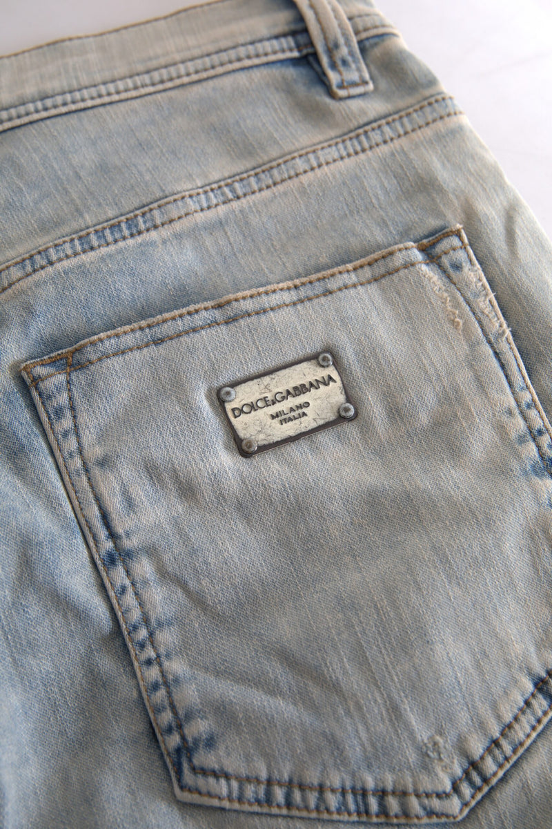 Jean skinny taille mi-haute Dolce & Gabbana bleu délavé en coton