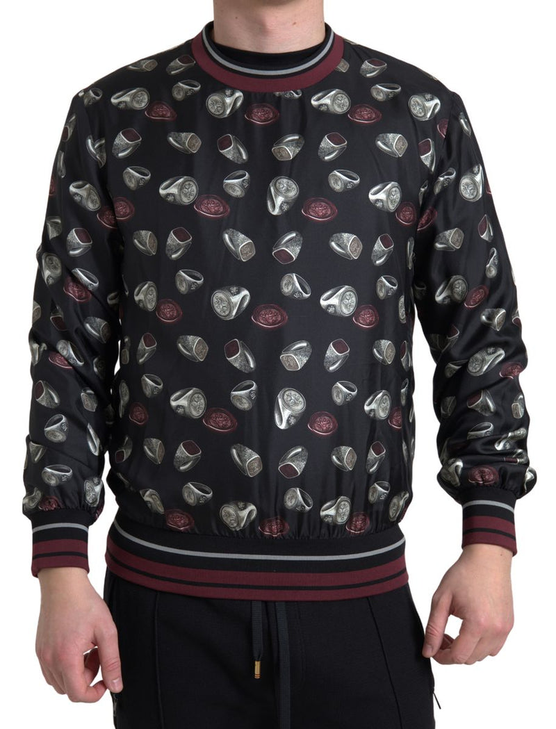 Suéter de cuello redondo de seda negra con estampado de anillos de Dolce & Gabbana