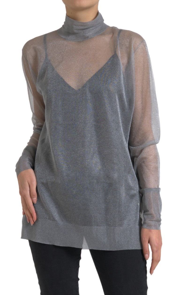 Blusa cinza de tule com gola alta e mangas compridas Dolce & Gabbana