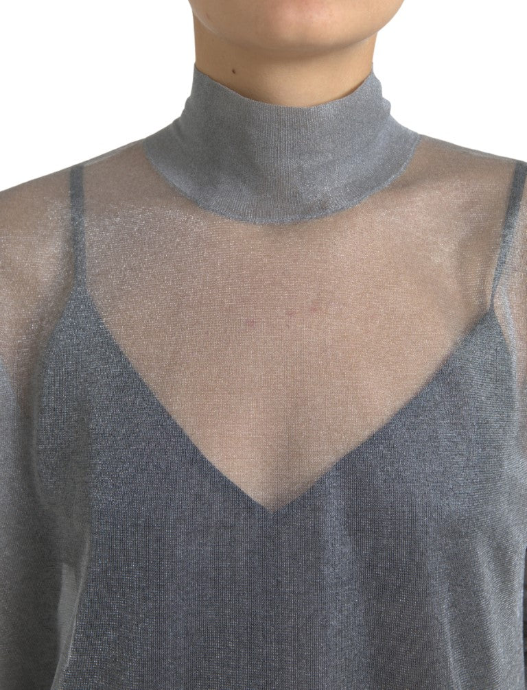 Blusa cinza de tule com gola alta e mangas compridas Dolce & Gabbana