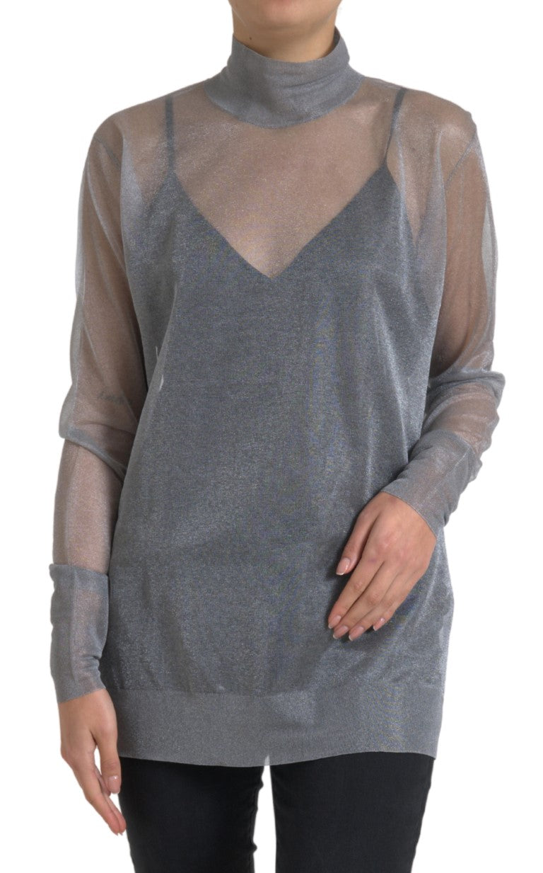 Blusa cinza de tule com gola alta e mangas compridas Dolce & Gabbana