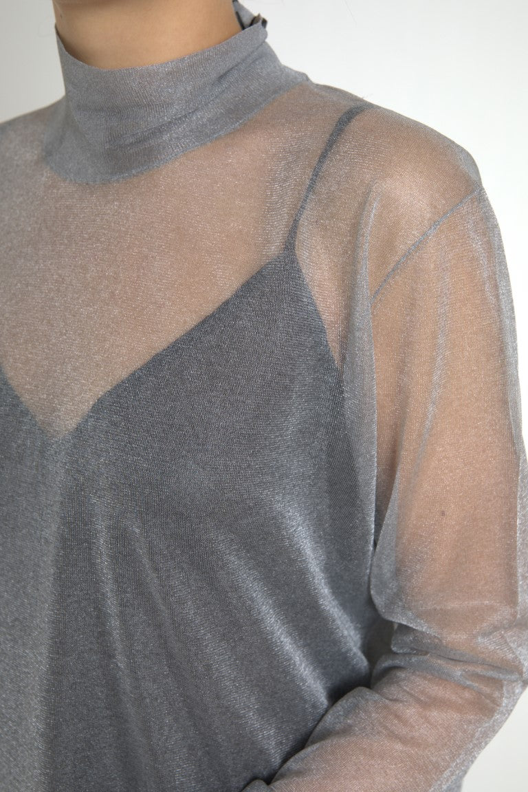 Blusa cinza de tule com gola alta e mangas compridas Dolce & Gabbana