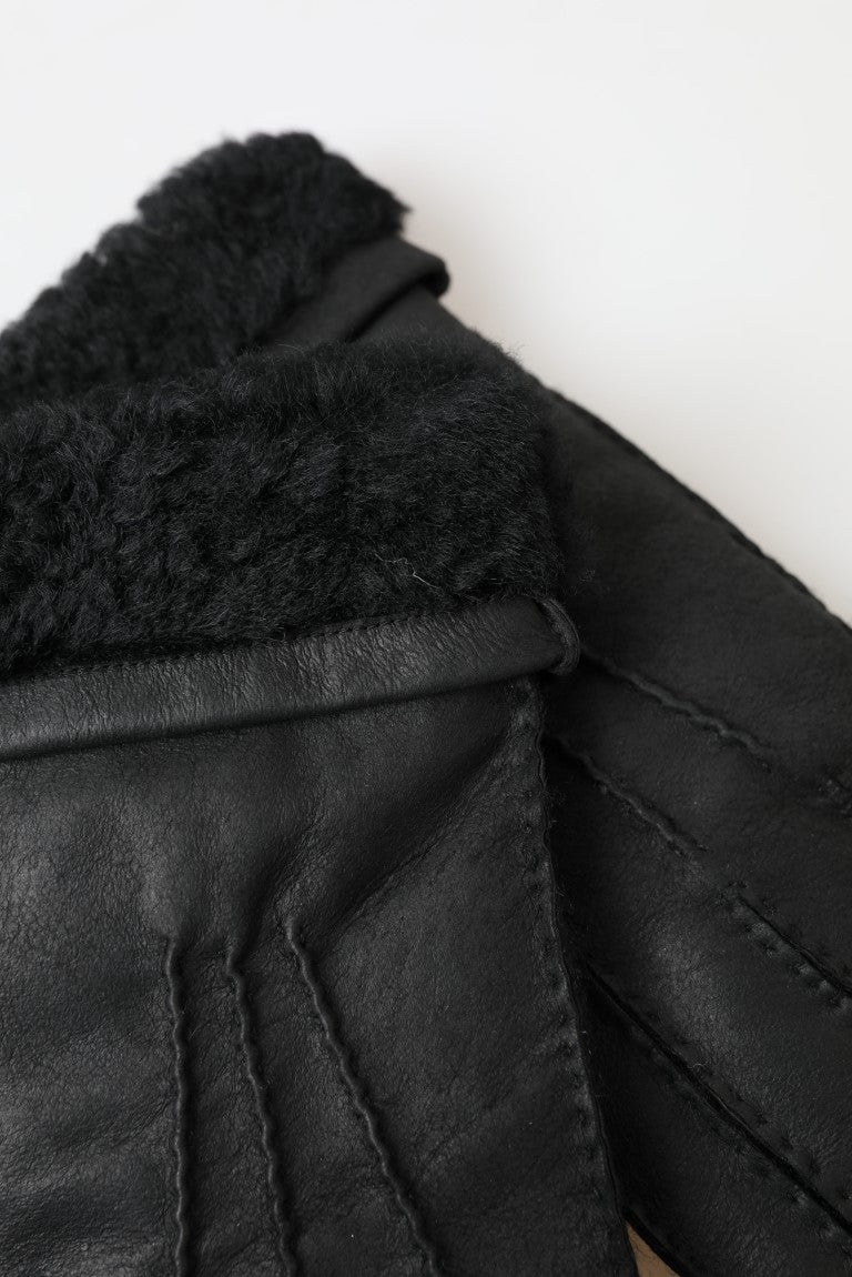 Guantes cortos negros de cuero con pelo para hombre de Dolce & Gabbana