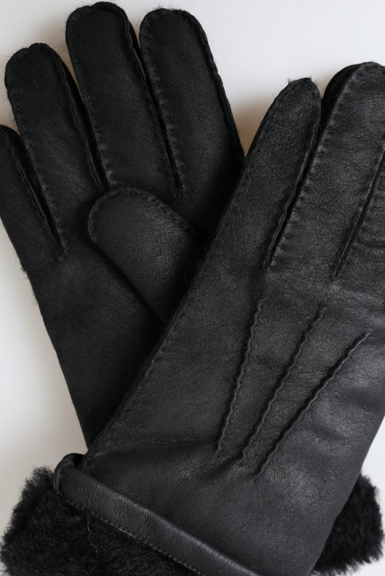 Guantes cortos negros de cuero con pelo para hombre de Dolce & Gabbana