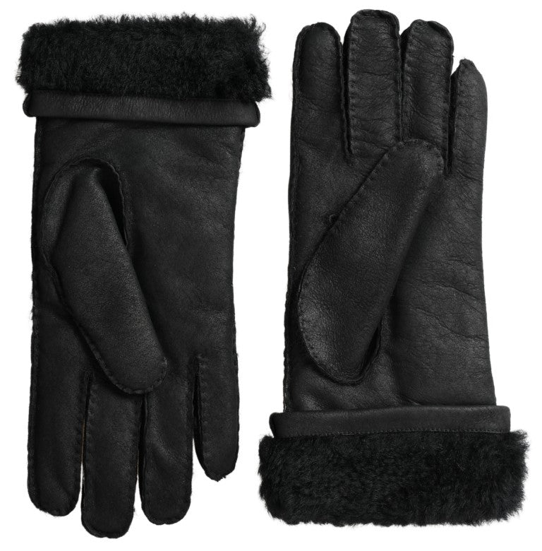 Guantes cortos negros de cuero con pelo para hombre de Dolce & Gabbana