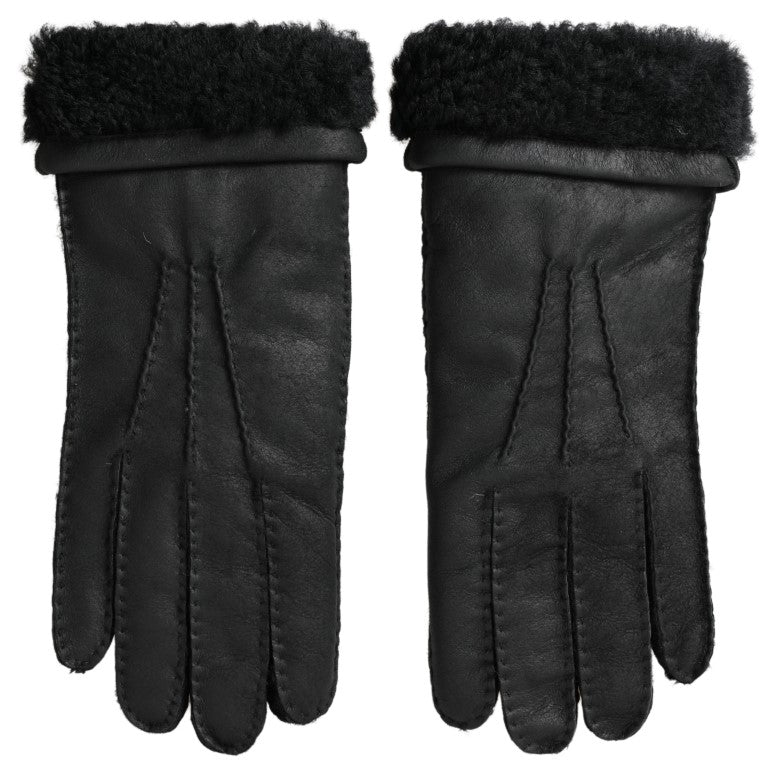 Guantes cortos negros de cuero con pelo para hombre de Dolce & Gabbana