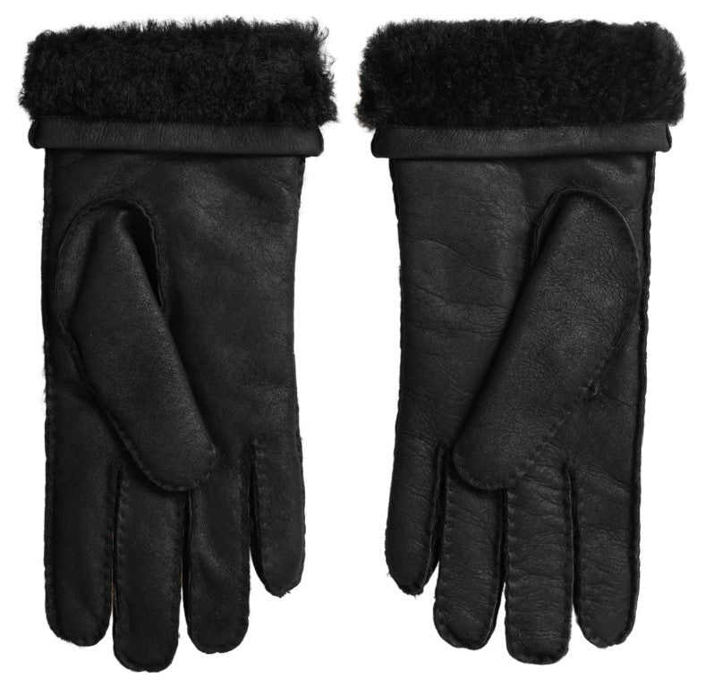 Guantes cortos negros de cuero con pelo para hombre de Dolce & Gabbana