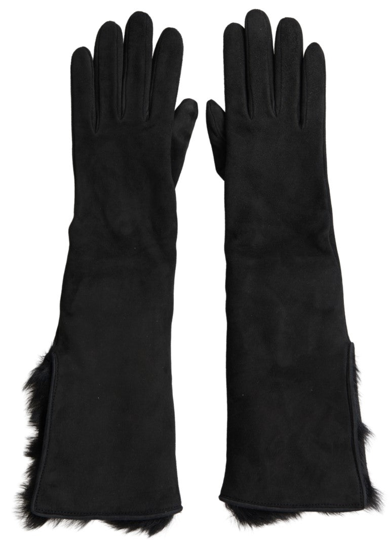 Guantes de cuero negro con pelo hasta el codo de Dolce & Gabbana