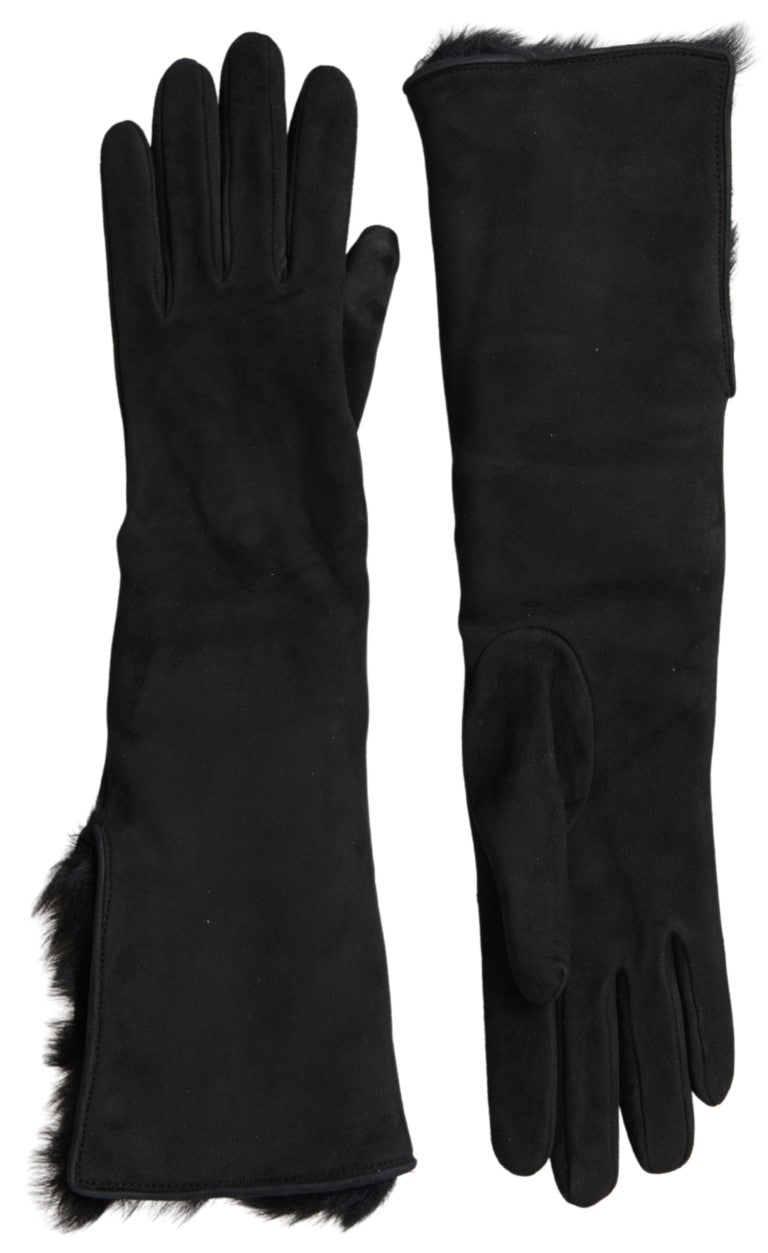 Guantes de cuero negro con pelo hasta el codo de Dolce & Gabbana