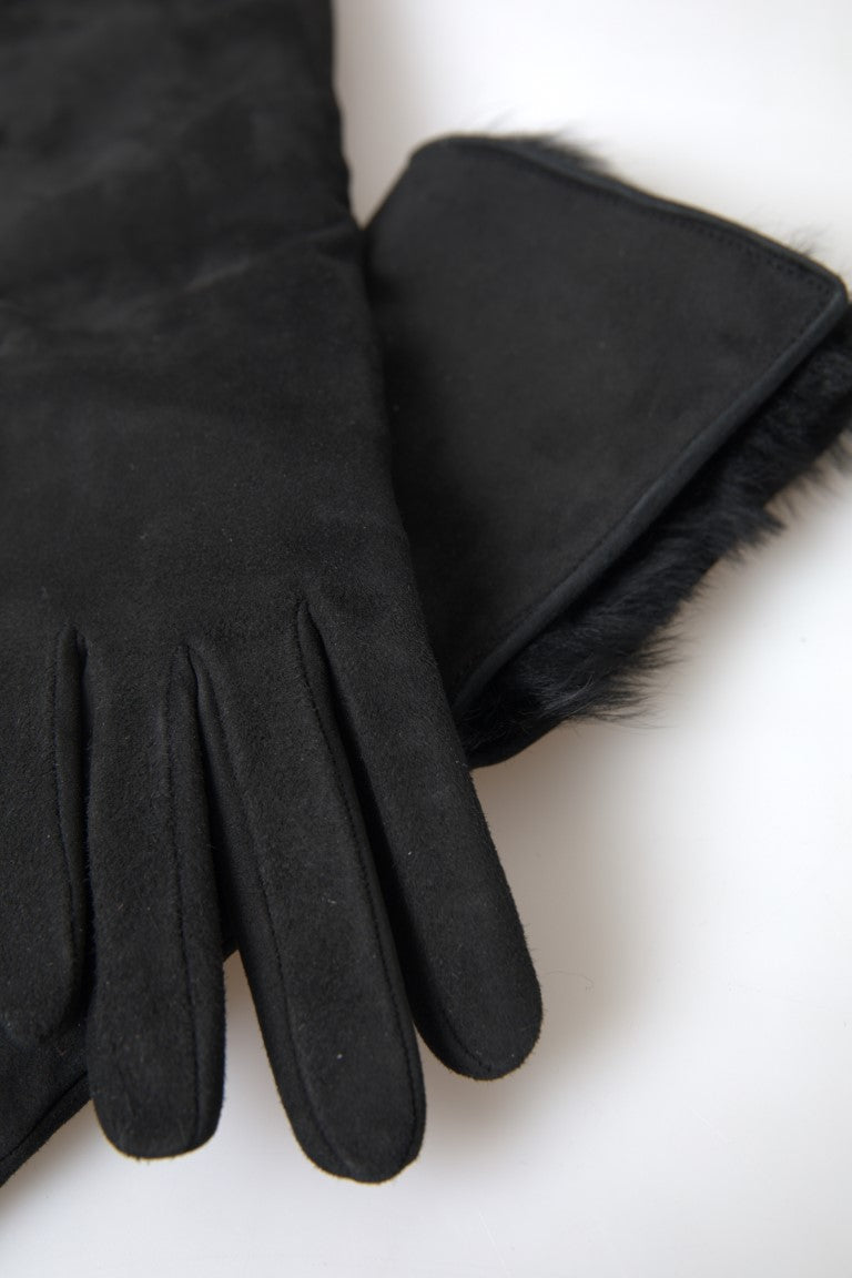 Guantes de cuero negro con pelo hasta el codo de Dolce & Gabbana