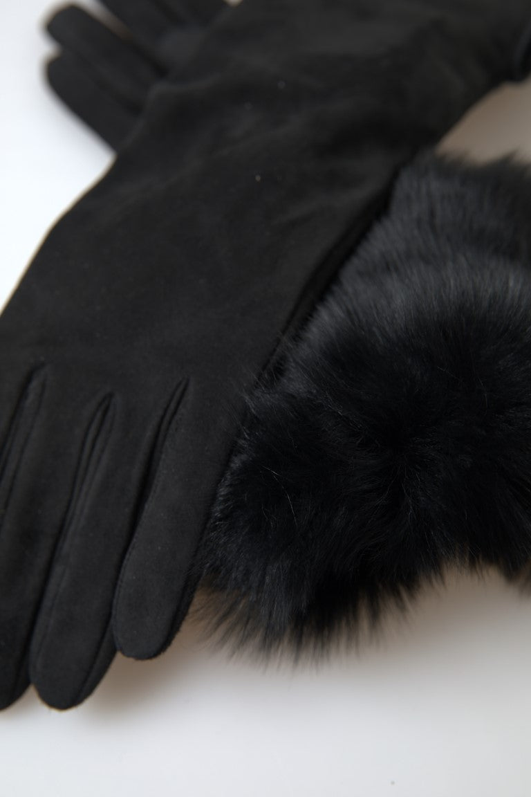 Guantes de cuero negro con pelo hasta el codo de Dolce & Gabbana