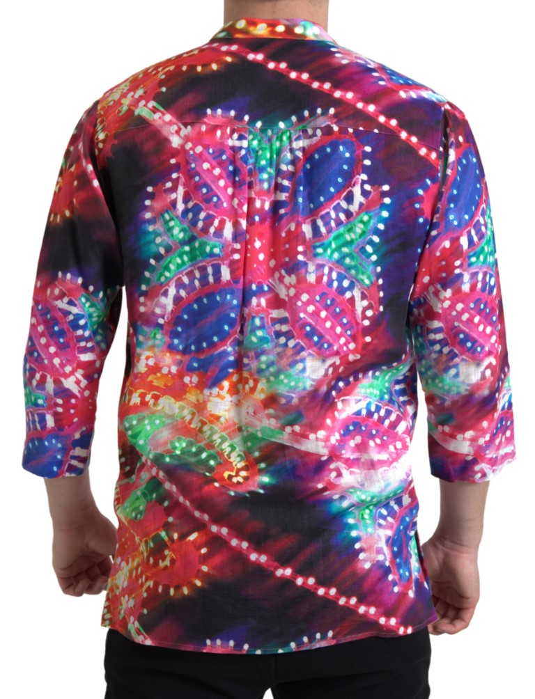 Camisa de linho multicolorida com estampa Luminarie Dolce & Gabbana