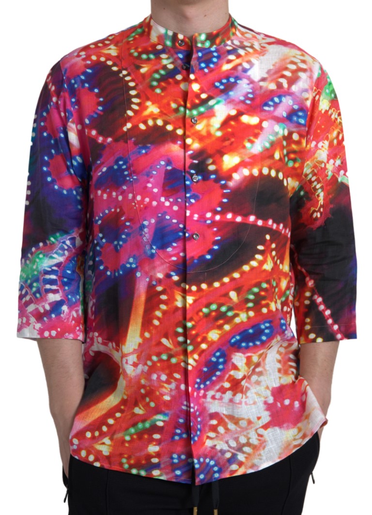 Camisa de linho multicolorida com estampa Luminarie Dolce & Gabbana