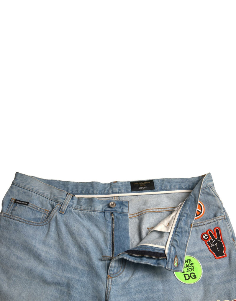 Shorts bermuda da uomo in denim di cotone azzurro chiaro Dolce & Gabbana