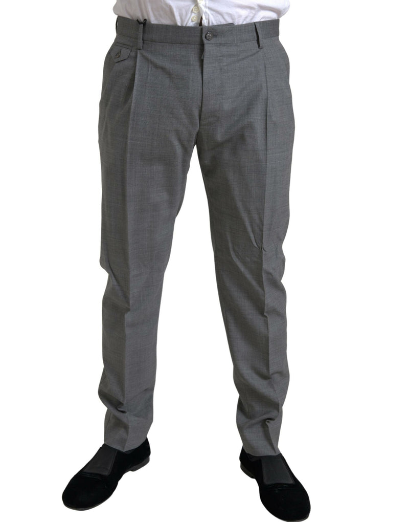Pantaloni eleganti chino skinny da uomo in lana grigia Dolce & Gabbana